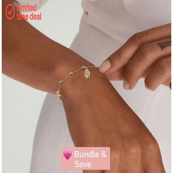 9pc Virgin Mary Cross Bracelet Set Adjustable 18K Gold Plated Religious Jewelry - Picture 6 of 8